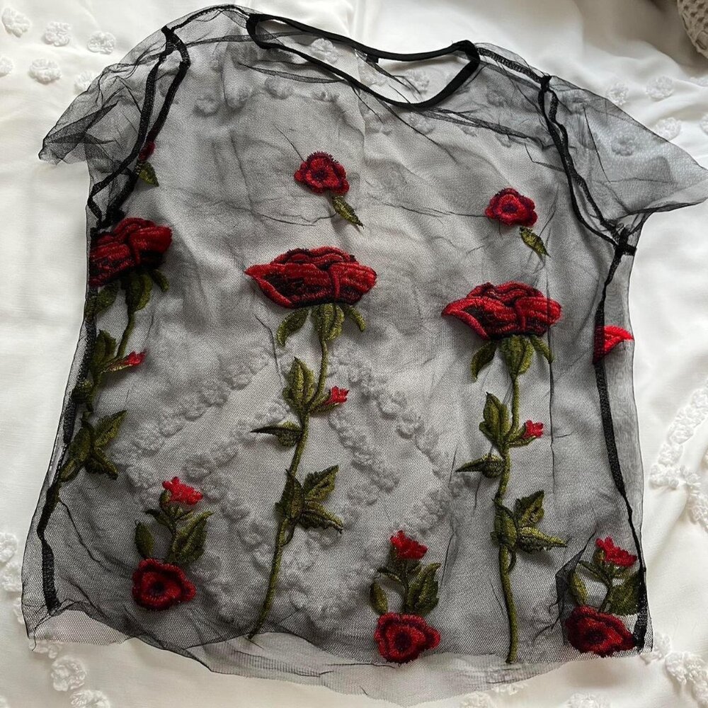 Y2K Mesh Floral Top